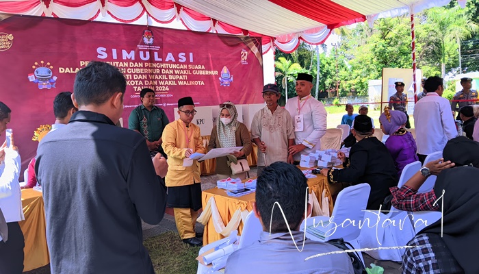 KPU Provinsi Gorontalo menggelar simulasi pemungutan suara guna memastikan semua petugas memahami alur dan proses. [foto: nusantara1]