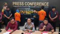 Konferensi pers yang digelar Bid Humas Polda Gorontalo terkait kasus transaksi fiktif di BRI Unit Wonosari.[foto:ist/humas]