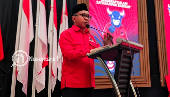 Ketua DPD PDI Perjuangan, La Ode Haimudin saat menyampaikan pidato perdananya. [foto:juna/nusantara1]