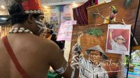 Lukisan Presiden RI, Prabowo Subianto di stand Papua Tengah. [foto:juna/nusantara1]