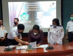 Penandatanganan perpanjangan kerjasama antara Pemprov Gorontalo dalam hal ini Penjagub Hamka Hendra Noer dengan Wakil Direktur II Gloriani Novita Christin mewakili Direktur STTD Ahmad Yani, Senin (3/10/2022). (Foto: Istimewa)