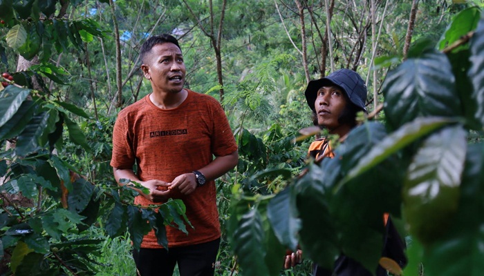 Abdullah Kadir Diko saat bersama salah seorang petani kakao di Kecamatan Taluditi. (Foto: Ist)