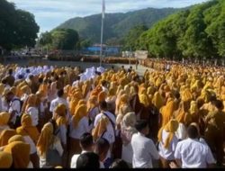 Para ASN dan PPPK Kota Gorontalo saat mengikuti apel perdana 2023 di Lapangan Taruna Remaja. (Foto: Ist/HUMAS)