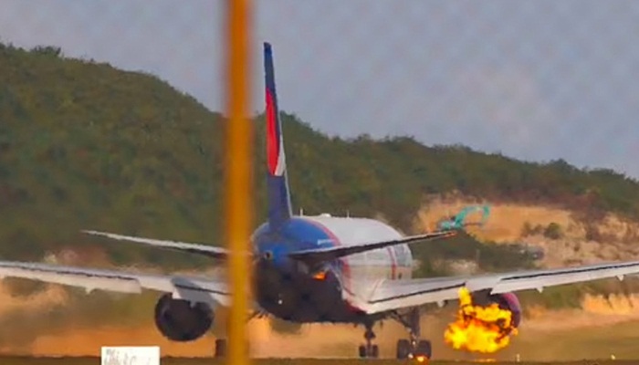 Pesawat Boeing 767-306ER milik Azur Air yang berencana lepas landas dari Phuket, Thailand, pada Sabtu (4/2) mengalami kebakaran mesin. (Foto: Ist/ igor@zhorov.com)