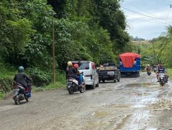 Salah satu sudut Jalan Trans Sulawesi di Tibawa yang rusak para. (Foto: Nusantara1)