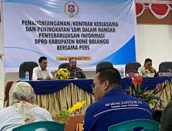 Ketua DPRD Bone Bolango, Halid Tangahu saat menghadiri pembukaan Rakerprov PWI Gorontao, Selasa (28/2). (Foto: Nusantara1)