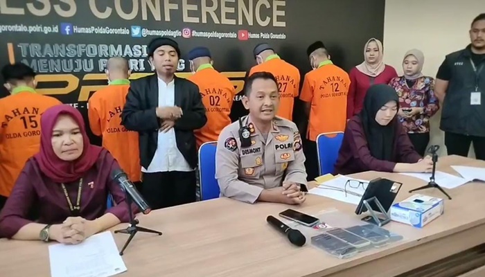 Konferensi Pers yang digelar Polda Gorontalo terkait dengan TPPO, Kamis (22/6). Foto: Ist/Tangkapan Layar)