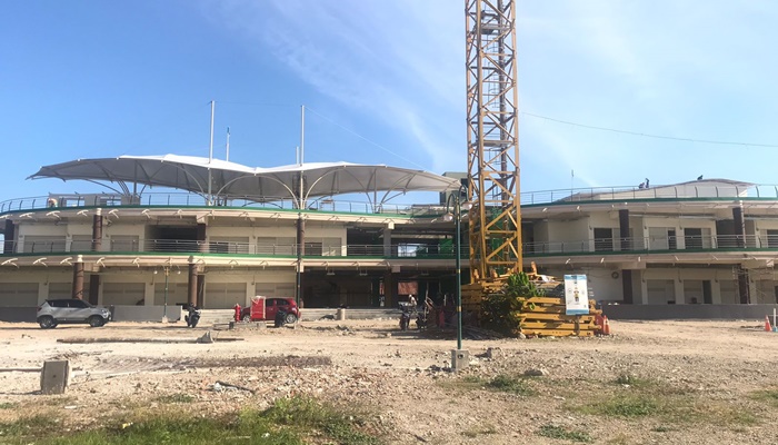 Progres pembangunan Pasar Modern Limboto yang rencananya diresmikan pada pertengahan Agustus 2023. (Foto: Ist)