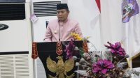 Penjabat Gubernur Gorontalo, Ismail Pakaya saat memberi sambutan pada paripurna HUT ke 23 Provinsi Gorontalo oleh DPRD.