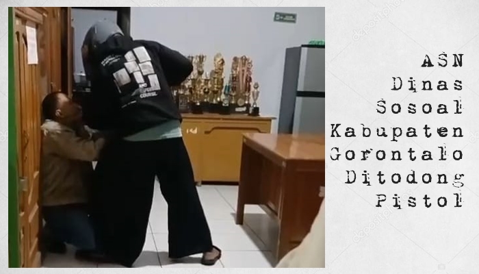 ASN di DInas Sosial Kabupaten Gorontalo ditodong pistol di kantornya. [foto:ist/tangkapan layar]