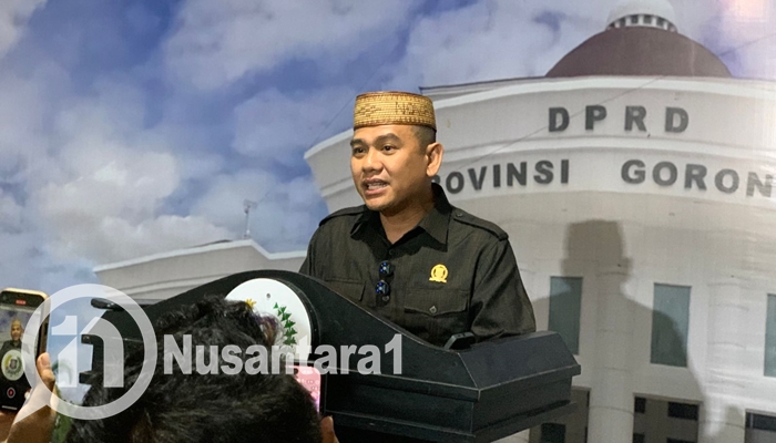 Anggota DPRD Provinsi Gorontalo, Mustafa Yasin saat memberikan keterangan pers, Senin 4 Agustus 2025. [foto:fikar/nusantara1]