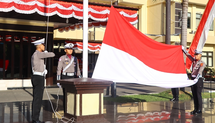 Polda 011 Upacara Prosesi Upacara Peringatan HUT ke 80 Kemerdekaan RI di Mapolda Gorontalo. /ist