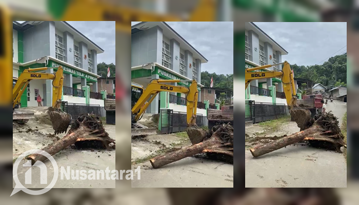 Material longsor di Puskesmas Telaga Puncak mulai dibersihkan oleh Dinas Kesehatan Kabupaten Gorontalo. [foto:juna/nusantara1]