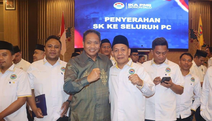 Wakil Ketua DPRD Provinsi Gorontalo, Ridwan Monoarfa saat menghadiri kegiatan pelantikan IKA PMII Gorontalo, Senin, 11 Agustus 2025.