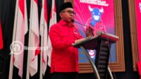 Ketua DPD PDI Perjuangan, La Ode Haimudin saat menyampaikan pidato perdananya. [foto:juna/nusantara1]