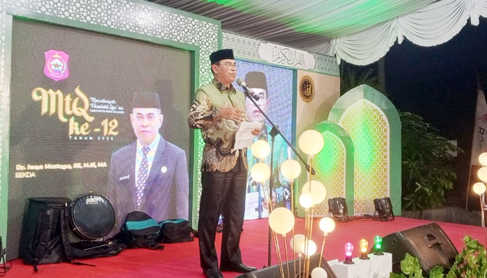 Sekda Bone Bolango, Iwan MUstapa saat memberi sambutan pada pembukaan MTQ, Senin 20 April 2026 di Suwawa [foto:dok/kominfo]
