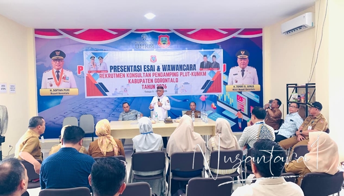 Bupati Gorontalo, Sofyan Puhi membuka Rekrutmen Konsultan Pendamping PLUT-KUMKM Kabupaten Gorontalo 2026. [foto:juna/nusantara1]
