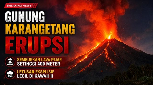 Ilustrasi. Gunung Karangetang di Sitaro, Sulawesi Utara, mengalami erupsi dengan lava pijar setinggi 400 meter. [foto:ist/ant/fs]