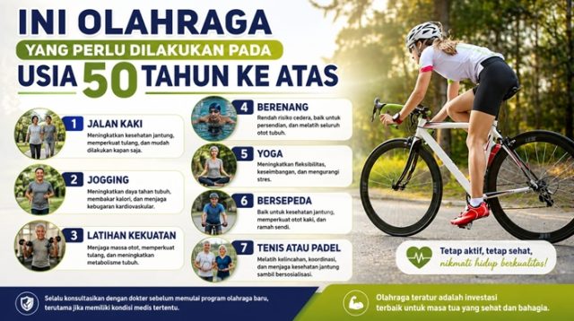 Ilustrasi. Olahraga terbaik untuk usia 50 tahun ke atas sebaiknya dipilih dengan mempertimbangkan keamanan serta risiko cedera yang lebih rendah. [foto:dok]