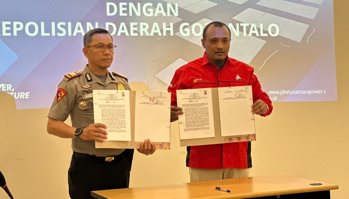 PLN Nusantara Power Unit Pembangkitan Gorontalo bersama Polda Gorontalo melaksanakan penandatanganan PKS dan Pedoman Kerja Teknis untuk memperkuat sinergi pengamanan operasional ketenagalistrikan. [foto:dok/pln]